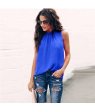 Ruffle Collar Sleeveless Design High Fashion Women Top/ T-shirt - Blue