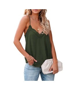 Lace Design Striped Slim Fashion Women Top/ T-shirt - Green