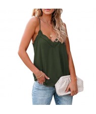 Lace Design Striped Slim Fashion Women Top/ T-shirt - Green