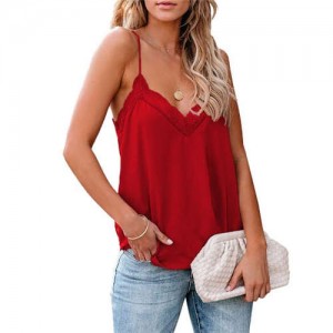 Lace Design Striped Slim Fashion Women Top/ T-shirt - Red