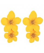 Golden Stamen Dual Flowers Bohemian Fashion Tassel Design Women Earrings - Yellow