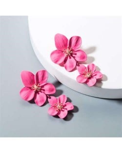 Golden Stamen Dual Flowers Bohemian Fashion Tassel Design Women Earrings - Rose