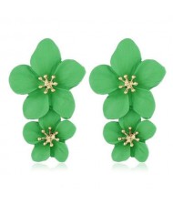 Golden Stamen Dual Flowers Bohemian Fashion Tassel Design Women Earrings - Light Green
