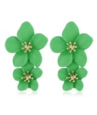 Golden Stamen Dual Flowers Bohemian Fashion Tassel Design Women Earrings - Light Green