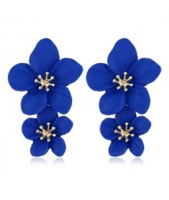 Golden Stamen Dual Flowers Bohemian Fashion Tassel Design Women Earrings - Royal Blue