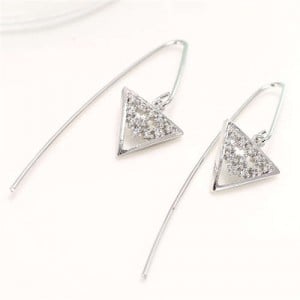 Korean Fashion Triangle Design Unique Women Costume Copper Earrings - Silver