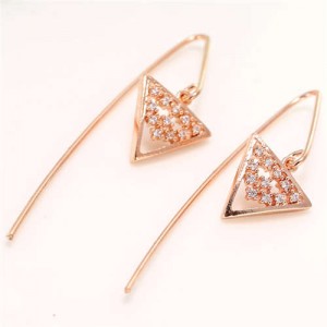 Korean Fashion Triangle Design Unique Women Costume Copper Earrings - Golden
