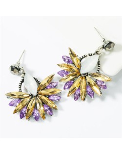 U.S.and European Vintage Fashion Dangling Flower Design Women Statement Earrings - Blue