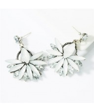U.S.and European Vintage Fashion Dangling Flower Design Women Statement Earrings - White