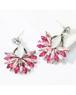 U.S.and European Vintage Fashion Dangling Flower Design Women Statement Earrings - Pink