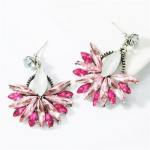 U.S.and European Vintage Fashion Dangling Flower Design Women Statement Earrings - Pink