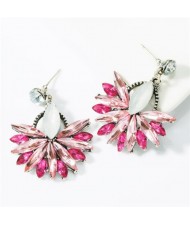 U.S.and European Vintage Fashion Dangling Flower Design Women Statement Earrings - Pink