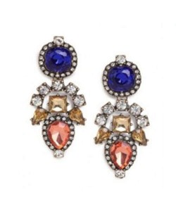 Rhinestone and Gems Inlaid High Fashion Flowers Pattern Women Costume Earrings - Blue and Red