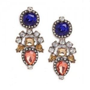 Rhinestone and Gems Inlaid High Fashion Flowers Pattern Women Costume Earrings - Blue and Red