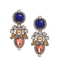 Rhinestone and Gems Inlaid High Fashion Flowers Pattern Women Costume Earrings - Blue and Red