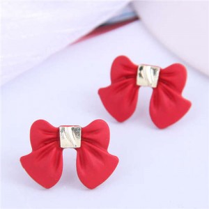 Korean Fashion Cute Bowknot Fair Lady Style Women Stud Earrings - Red