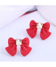 Korean Fashion Cute Bowknot Fair Lady Style Women Stud Earrings - Red