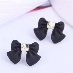 Korean Fashion Cute Bowknot Fair Lady Style Women Stud Earrings - Black