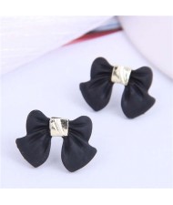 Korean Fashion Cute Bowknot Fair Lady Style Women Stud Earrings - Black