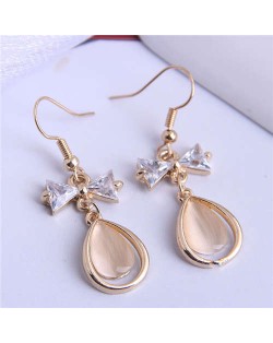 Opal and Cubic Zirconia Embellished Bowknot and Waterdrop Combo Design Women Costume Earrings