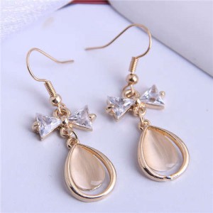 Opal and Cubic Zirconia Embellished Bowknot and Waterdrop Combo Design Women Costume Earrings