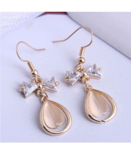 Opal and Cubic Zirconia Embellished Bowknot and Waterdrop Combo Design Women Costume Earrings