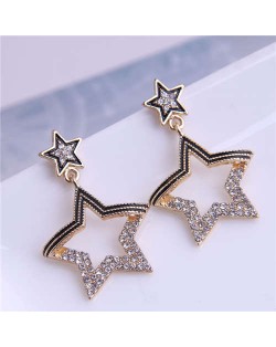 Rhinestone Embellished Unique Star Design Korean Fashion Women Stud Earrings