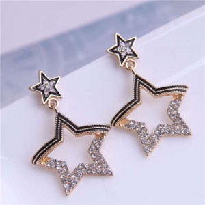 Rhinestone Embellished Unique Star Design Korean Fashion Women Stud Earrings