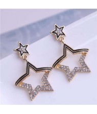 Rhinestone Embellished Unique Star Design Korean Fashion Women Stud Earrings