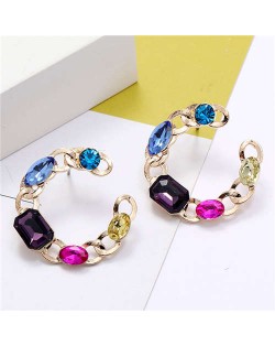 Multicolor Resin Gem Embellished Golden Hoop Shape Women Costume Earrings