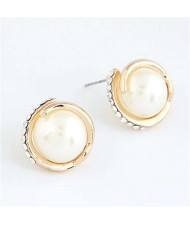 Korean Fashion Pearl Inlaid Sweet Design Round Women Statement Stud Earrings