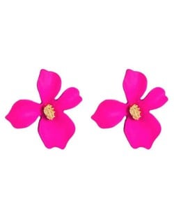 Golden Stamen Painted Elegant Flower Design Bold Fashion Women Alloy Statement Earrings - Rose