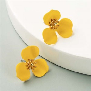 Korean Fashion Delicate Flower Design Sweet Style Women Alloy Earrings - Yellow