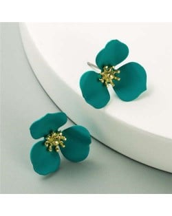 Korean Fashion Delicate Flower Design Sweet Style Women Alloy Earrings - Green