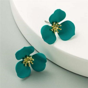 Korean Fashion Delicate Flower Design Sweet Style Women Alloy Earrings - Green