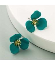 Korean Fashion Delicate Flower Design Sweet Style Women Alloy Earrings - Green