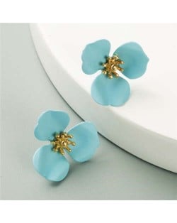 Korean Fashion Delicate Flower Design Sweet Style Women Alloy Earrings - Light Blue