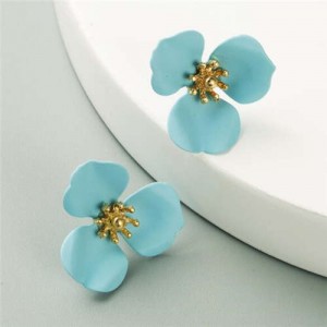 Korean Fashion Delicate Flower Design Sweet Style Women Alloy Earrings - Light Blue
