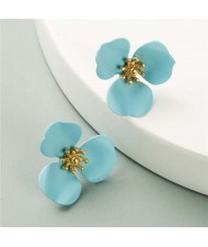 Korean Fashion Delicate Flower Design Sweet Style Women Alloy Earrings - Light Blue