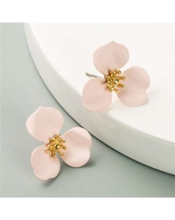 Korean Fashion Delicate Flower Design Sweet Style Women Alloy Earrings - Light Pink