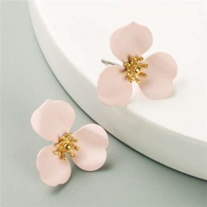 Korean Fashion Delicate Flower Design Sweet Style Women Alloy Earrings - Light Pink