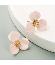 Korean Fashion Delicate Flower Design Sweet Style Women Alloy Earrings - Light Pink