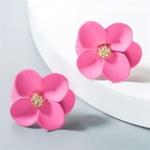 Internet Celebrity Preferred Multi-layered Flower Bohemian Fashion Women Stud Earrings - Pink