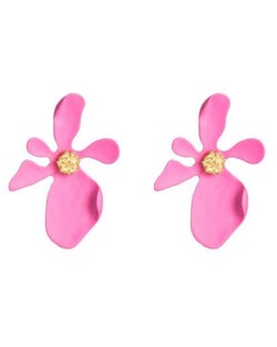 Golden Stamen Artistic Flower Design High Fashion Women Costume Earrings - Rose