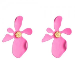 Golden Stamen Artistic Flower Design High Fashion Women Costume Earrings - Rose