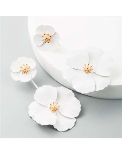 Painted Flowers Sweet Fashion Korean Style Dangling Women Alloy Earrings - White