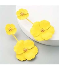 Painted Flowers Sweet Fashion Korean Style Dangling Women Alloy Earrings - Yellow