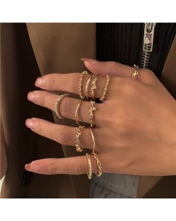 Vintage Engraving Flowers 12 pcs Golden Knuckle Rings Set