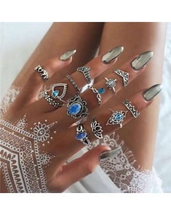 Vintage Flowers and Crowns Combo High Fashion Design 13 pcs Women Alloy Rings Set