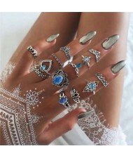 Vintage Flowers and Crowns Combo High Fashion Design 13 pcs Women Alloy Rings Set